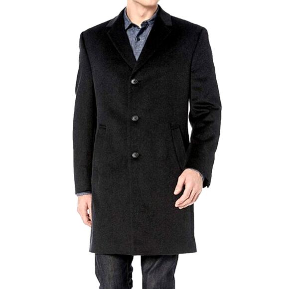 Kenneth Cole Reaction L Wool Top Coat Long Single Breasted Jacket Dark Gray 42 - Picture 1 of 7